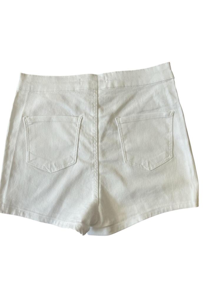 Blugi scurți damă de vară – elastici, mulați, cu buzunare la spate, Alb,Engros